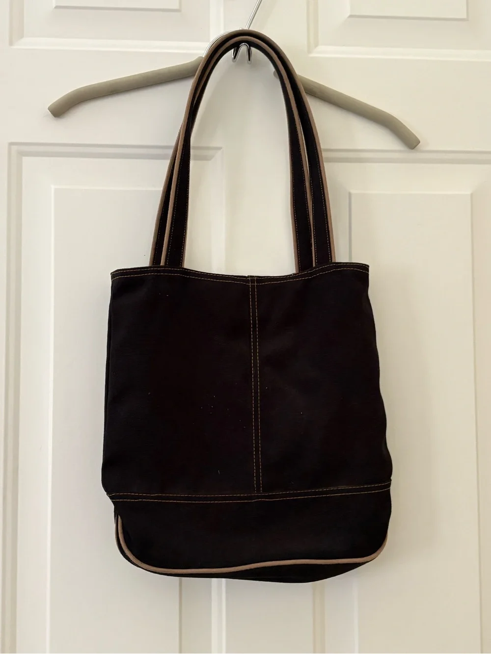 Levi’s Vintage Black Canvas Denim Tote Bag Brown Trim Y2K Shoulder Bag - Picture 2 of 16